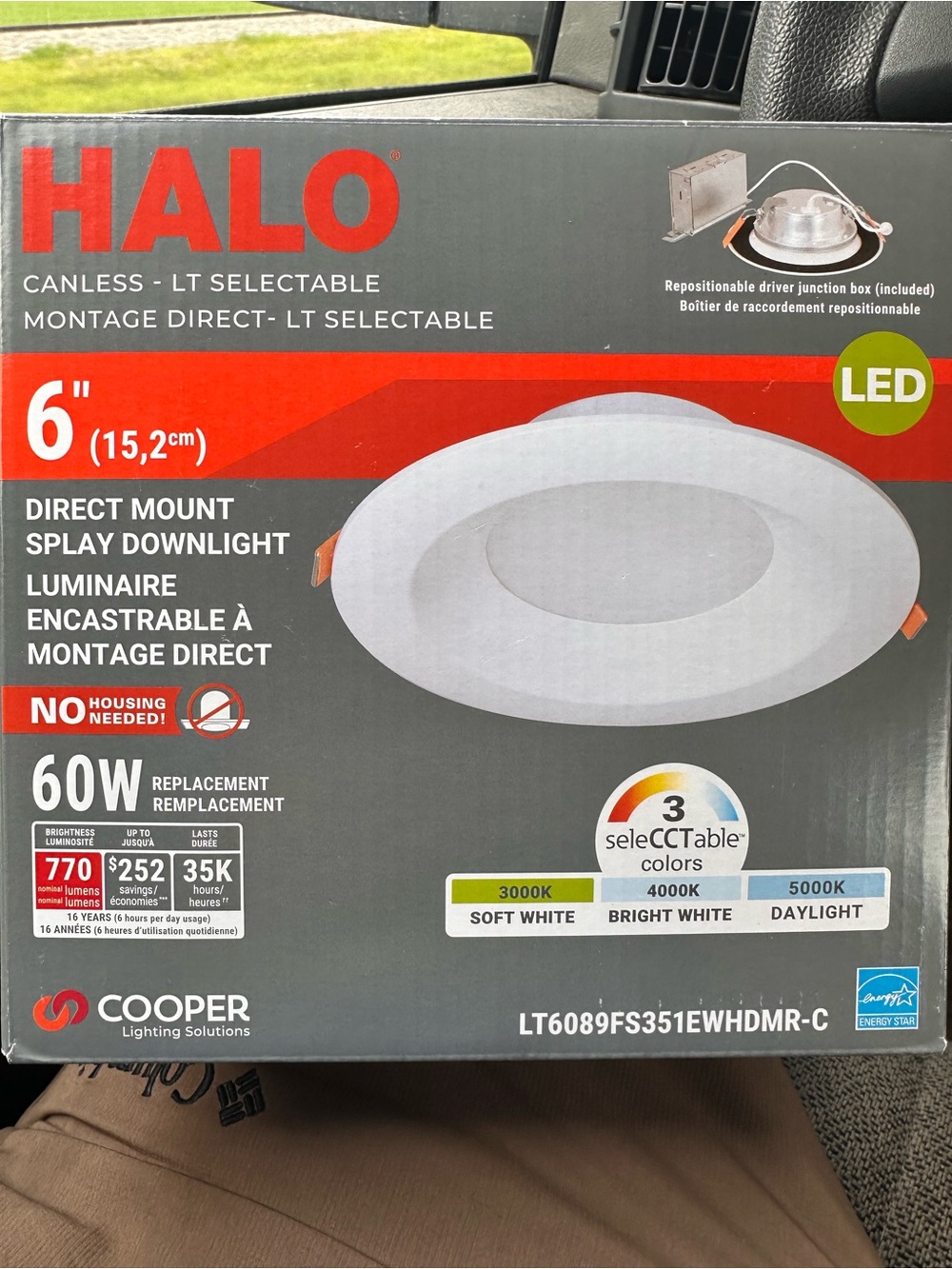 Halo White LED Recessed Downlight with Selectable Color Temps